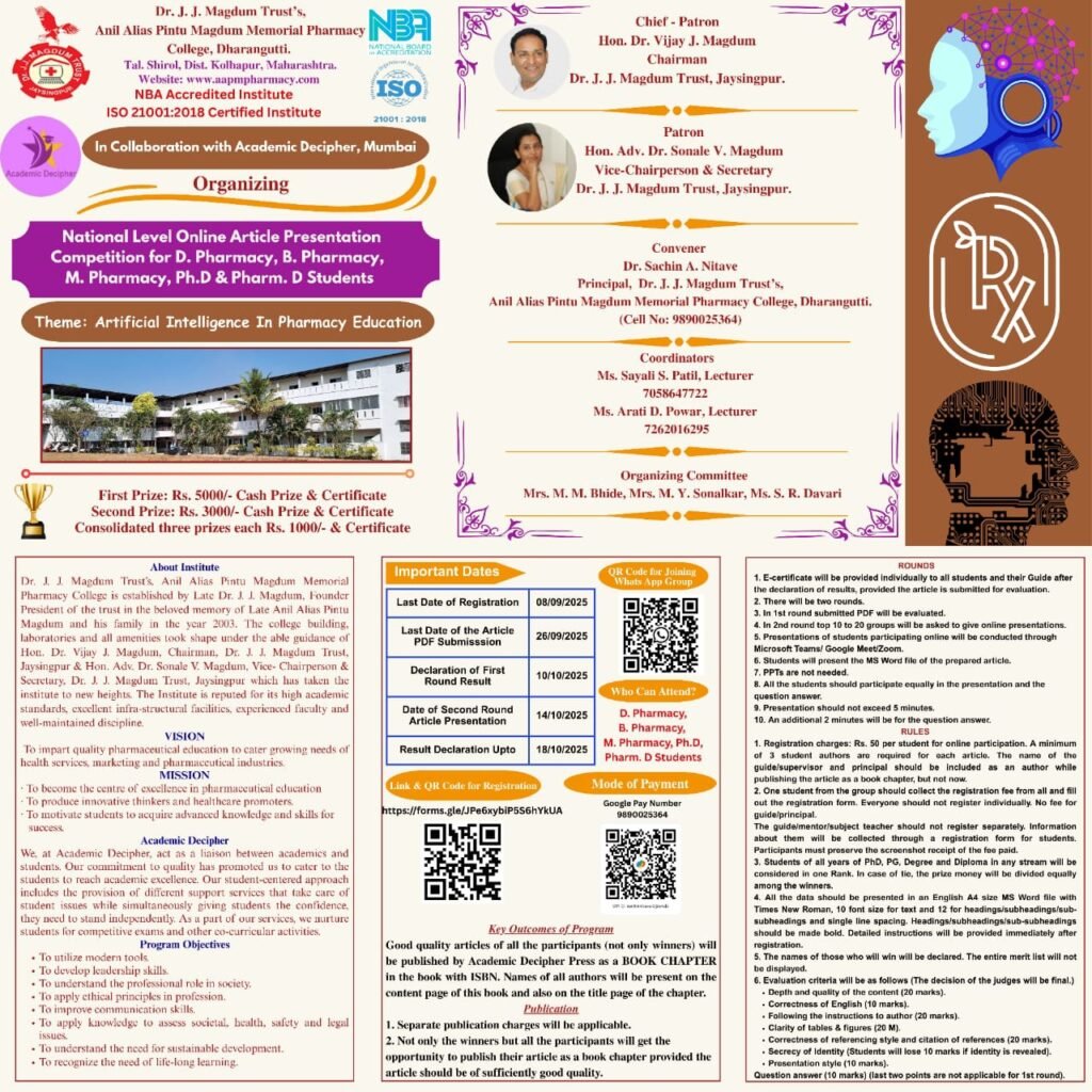 National Level Online Article Presentation Competition in collaboration with Academic Decipher Mumbai .