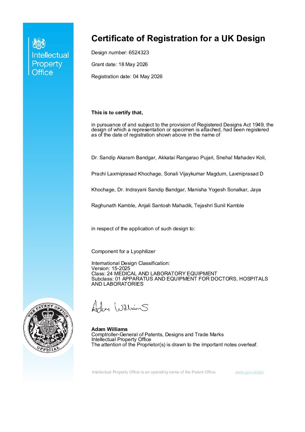 Patent Published by  Lecturer, Mrs. Manisha Y. Sonalkar