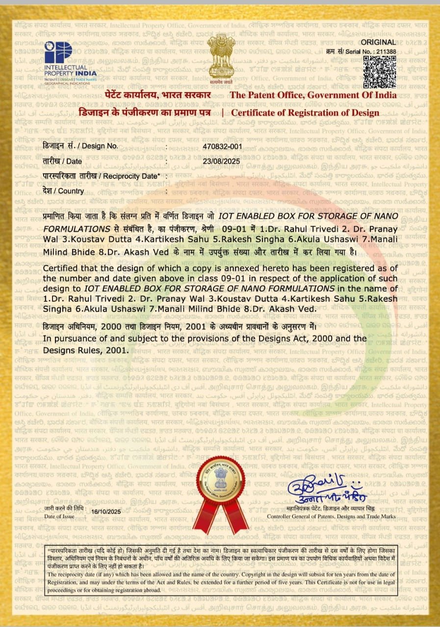  Patent Published by Lecturer, Mrs. Manali M. Bhide